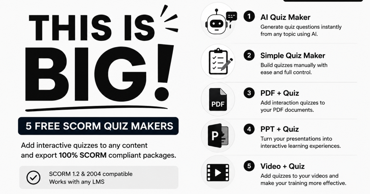 August 2026: This One’s Big, XtoSCORM Now Builds SCORM Quizzes, With AI